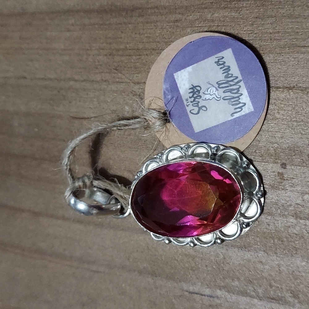 BI-COLOR Tourmaline Stamped Sterling Silver Pendant